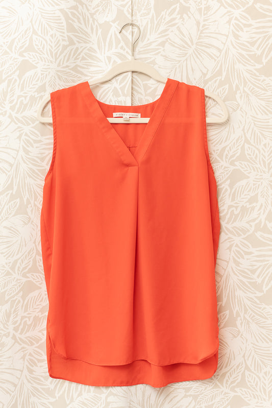 Size M | Bright Orangish Coral Sheer Sleeveless Top 🌷