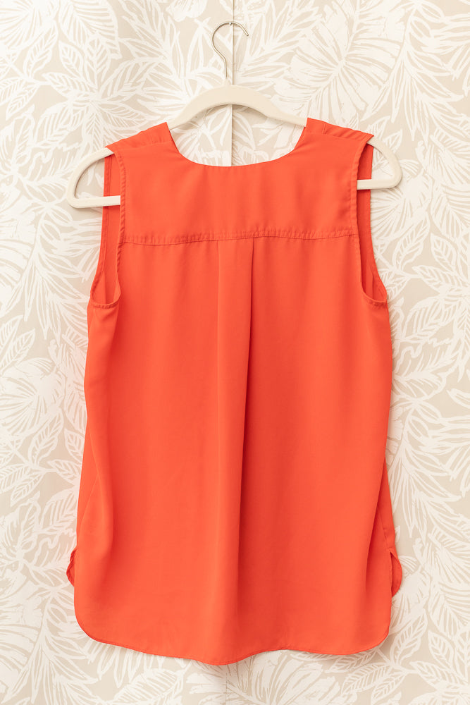 Size M | Bright Orangish Coral Sheer Sleeveless Top 🌷