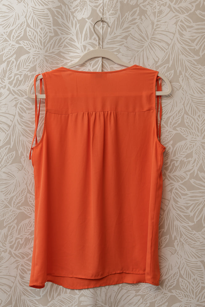 Size M | Orangish Coral Sheer Sleeveless 🌷/🍁