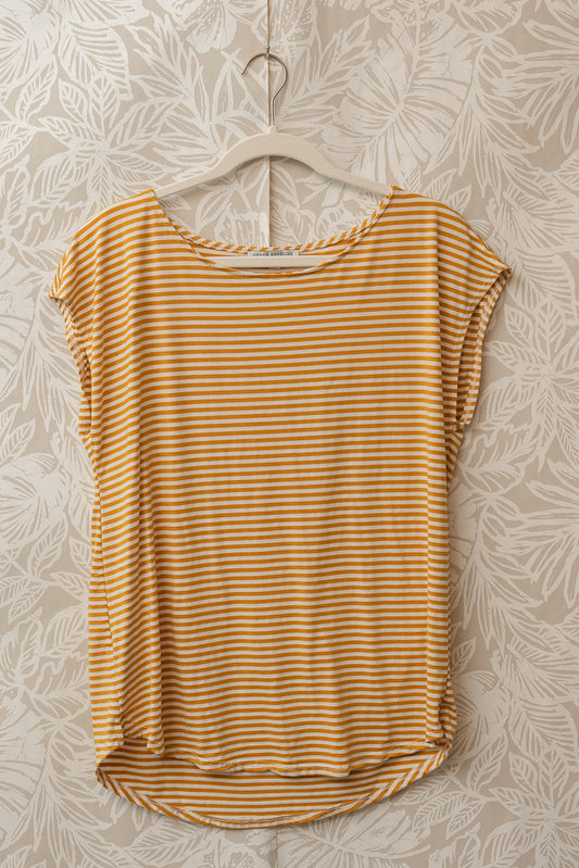 Size L | Mustard Thin Stripped Short Sleeve 🍁