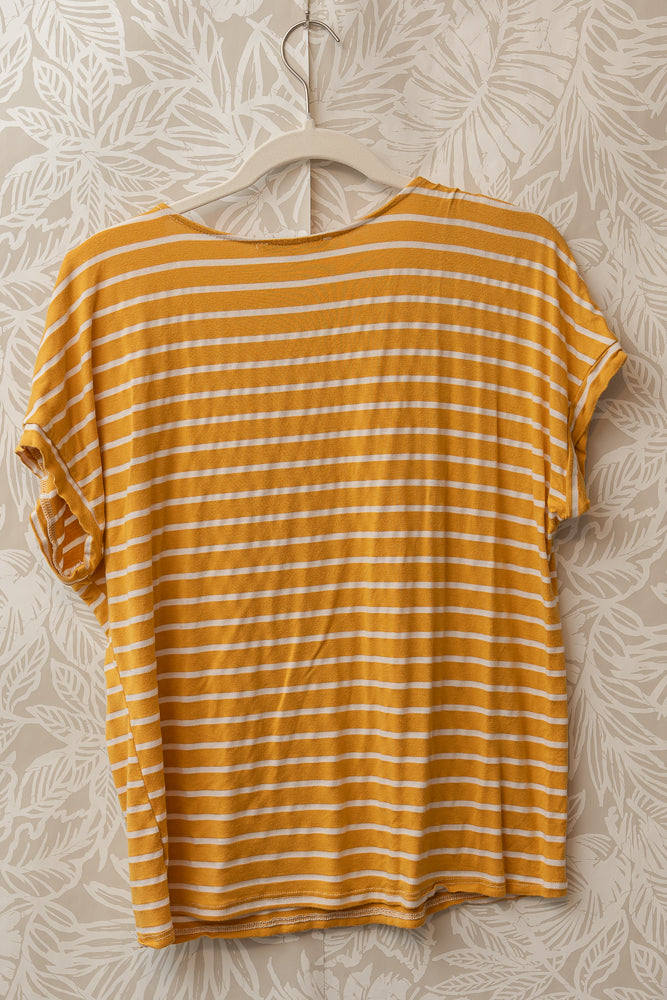 Size L | Mustard Stripped Short Sleeve 🍁